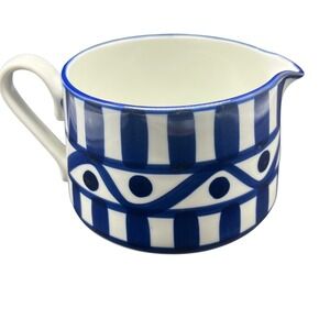 Dansk Arabesque Abstract Blue Dots Bars Stripes White Gravy Boat /Pitcher